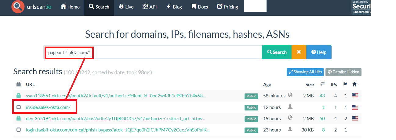 urlscan.io query results